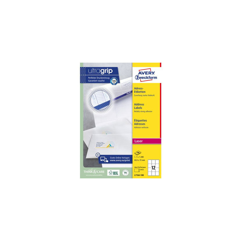Produktbild för Etikett AVERY UG 63,5x72mm 1200/fp