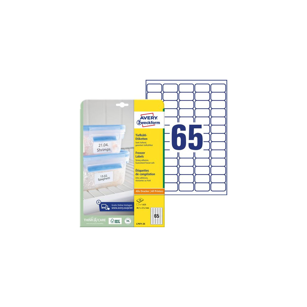 Produktbild för Etikett AVERY Freezer 38,1x21,2 1625/fp