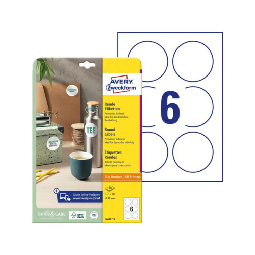 AVERY Etikett AVERY papper Ø80mm vit 60/fp