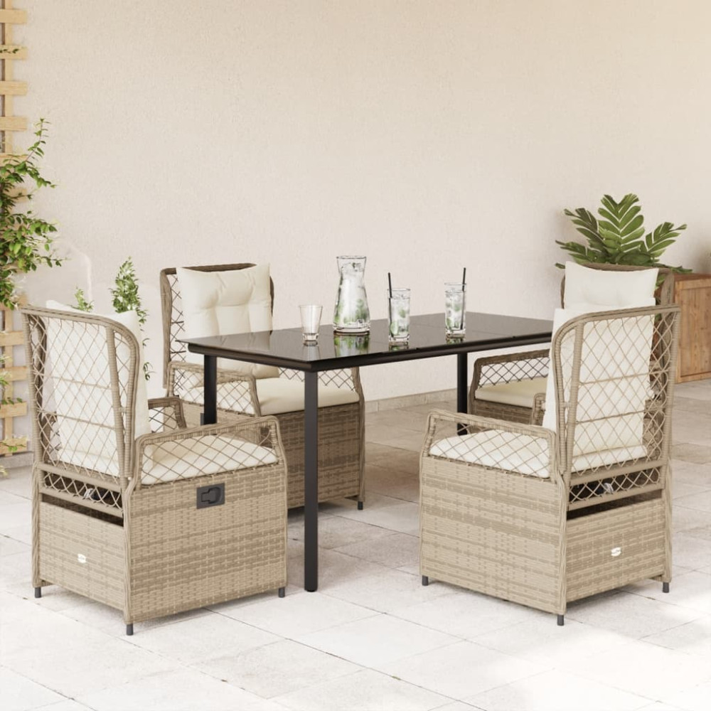 Produktbild för Matgrupp för trädgården med dynor 5 delar beige konstrotting
