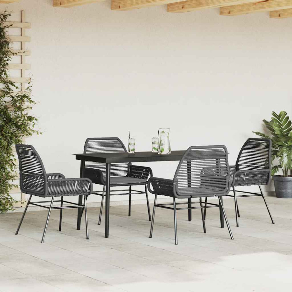 Produktbild för Matgrupp för trädgård med dynor 5 delar svart polyrotting glas