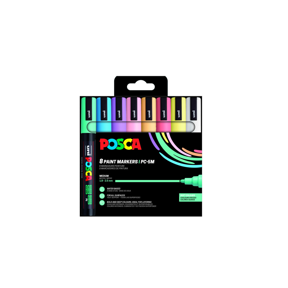 Produktbild för Uni Posca PC-5M, 8 st. Soft Colors  (401675)