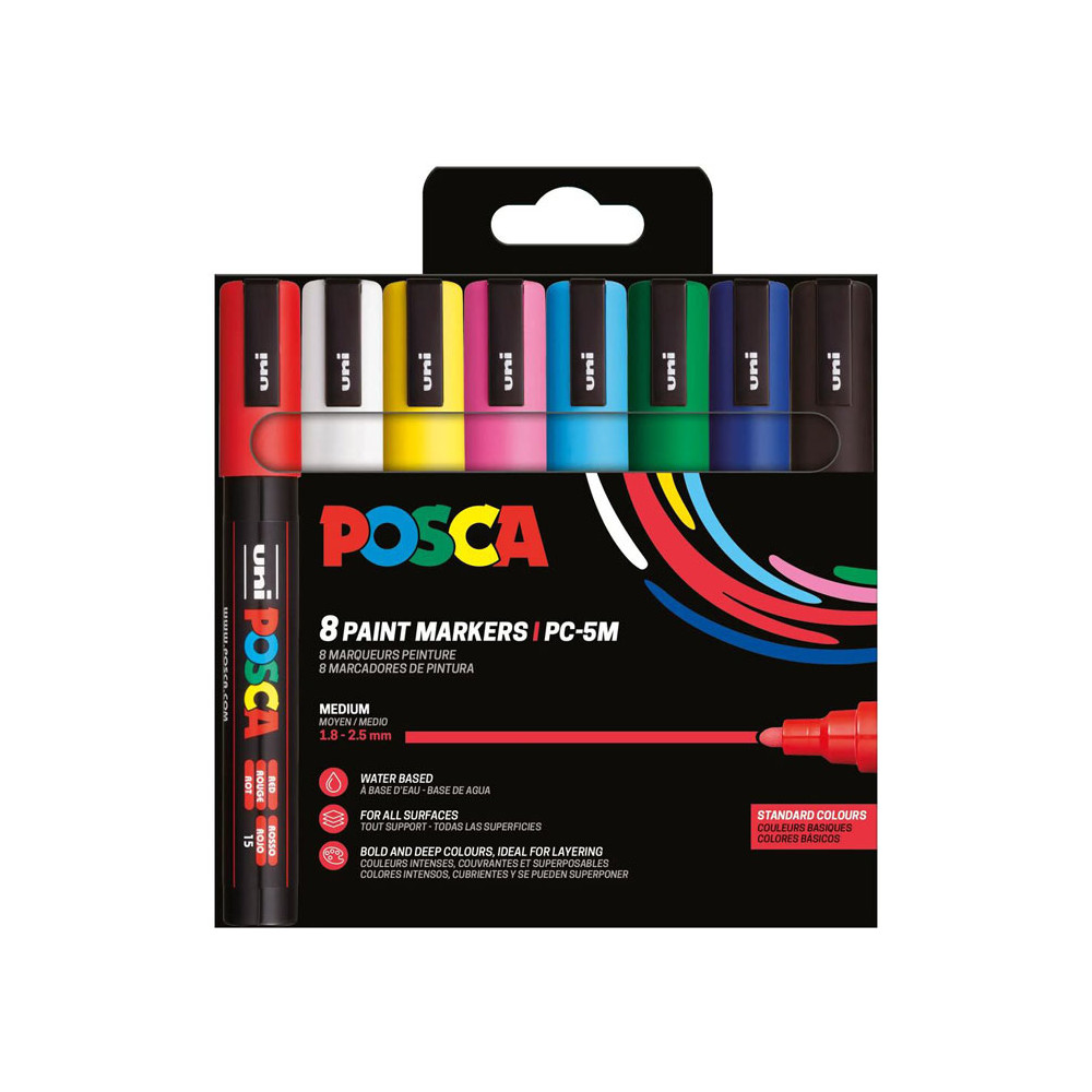 Produktbild för Posca Pouch Set PC-5M, 8 basfärger (401666)