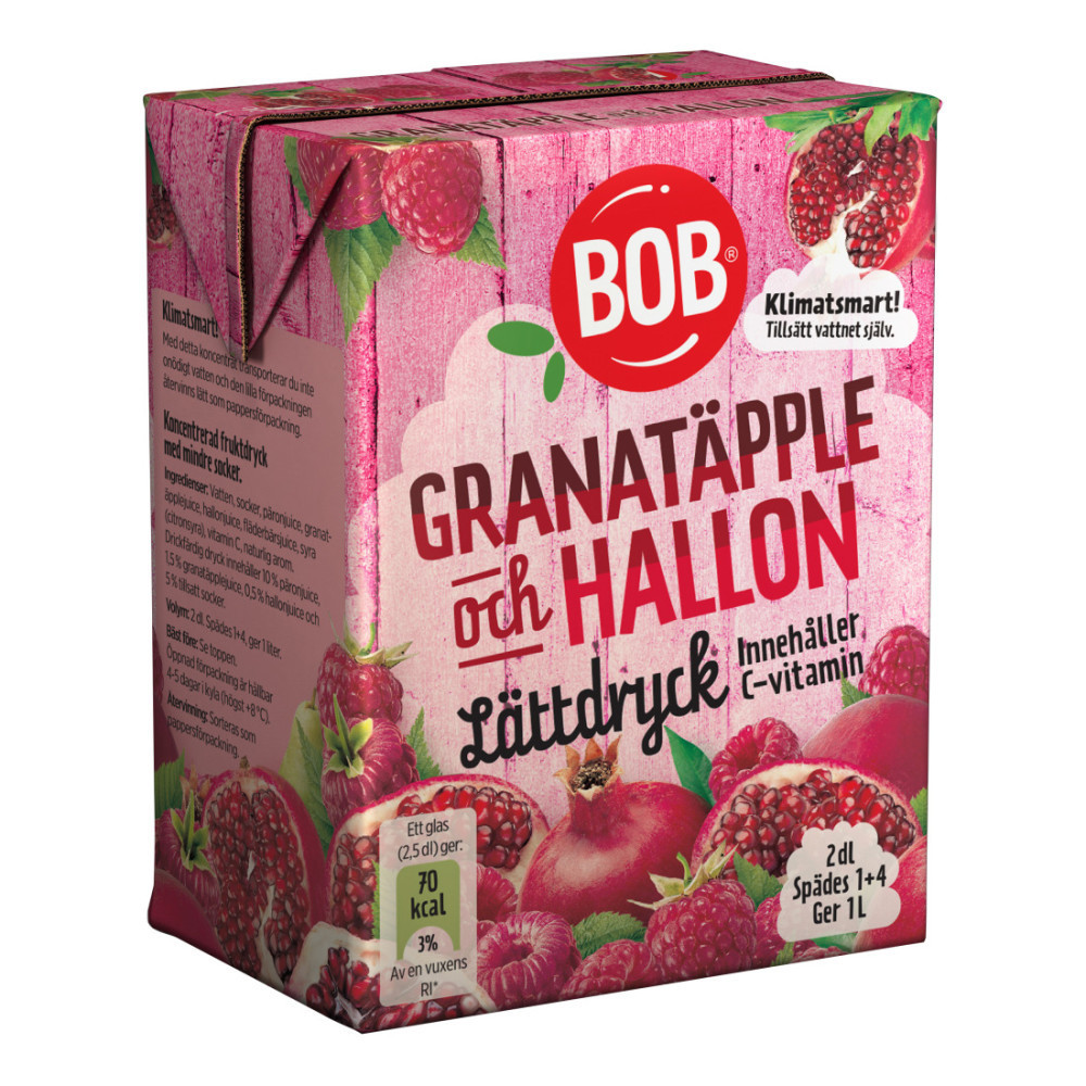 Produktbild för Lättdryck Granatäpple & Hallon 2 dl (Utgånget datum)