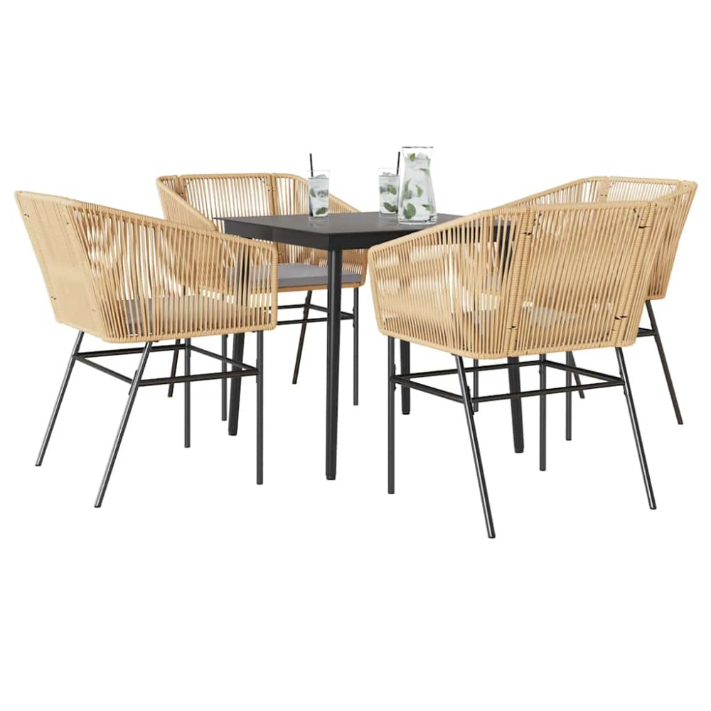 Produktbild för Matgrupp för trädgård med dynor 5 delar brun polyrotting glas