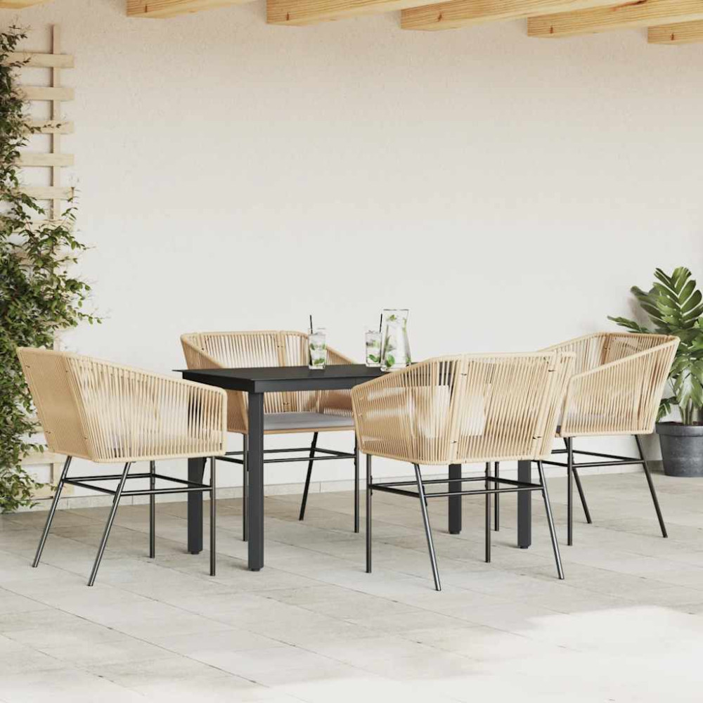 Produktbild för Matgrupp för trädgård med dynor 5 delar brun polyrotting glas