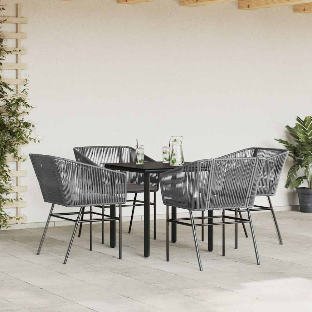 Produktbild för Matgrupp för trädgården med dynor 5 delar grå polyrotting glas
