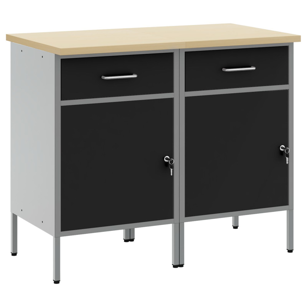Produktbild för Arbetskabinett med låda 2 pcs Svart och Grå 100 x 55 x 85 cm