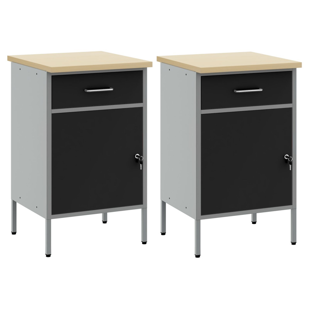 Produktbild för Arbetskabinett med låda 2 pcs Svart och Grå 100 x 55 x 85 cm