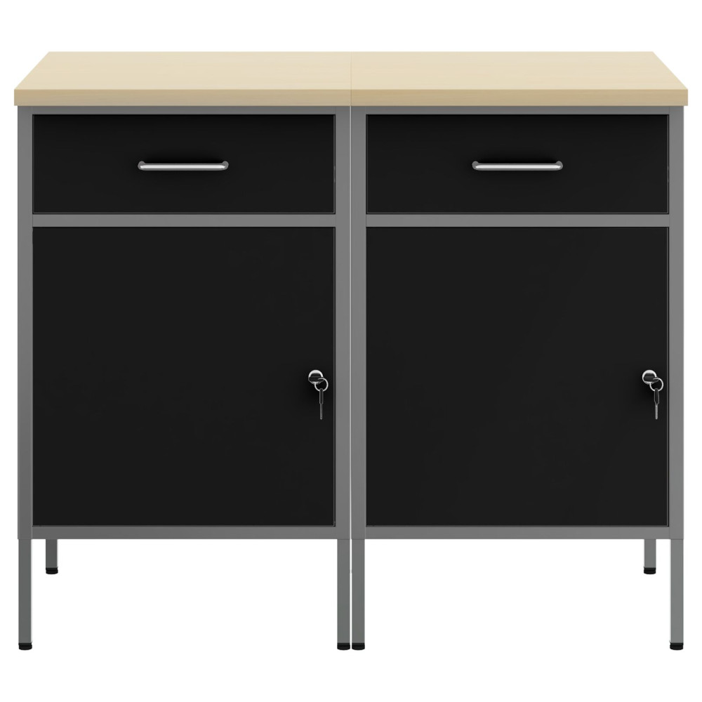 Produktbild för Arbetskabinett med låda 2 pcs Svart och Grå 100 x 55 x 85 cm