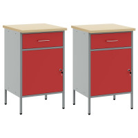 Produktbild för Arbetskabinett med låda 2 pcs Röd och Grå 100 x 55 x 85 cm