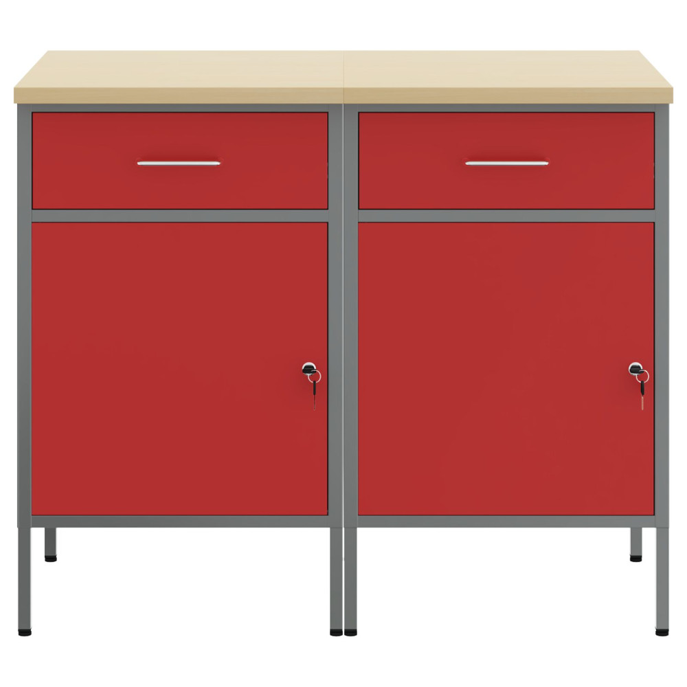 Produktbild för Arbetskabinett med låda 2 pcs Röd och Grå 100 x 55 x 85 cm