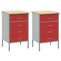 Produktbild för Arbetskabinett med låda 2 pcs Röd och Grå 100 x 55 x 85 cm