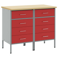 Produktbild för Arbetskabinett med låda 2 pcs Röd och Grå 100 x 55 x 85 cm
