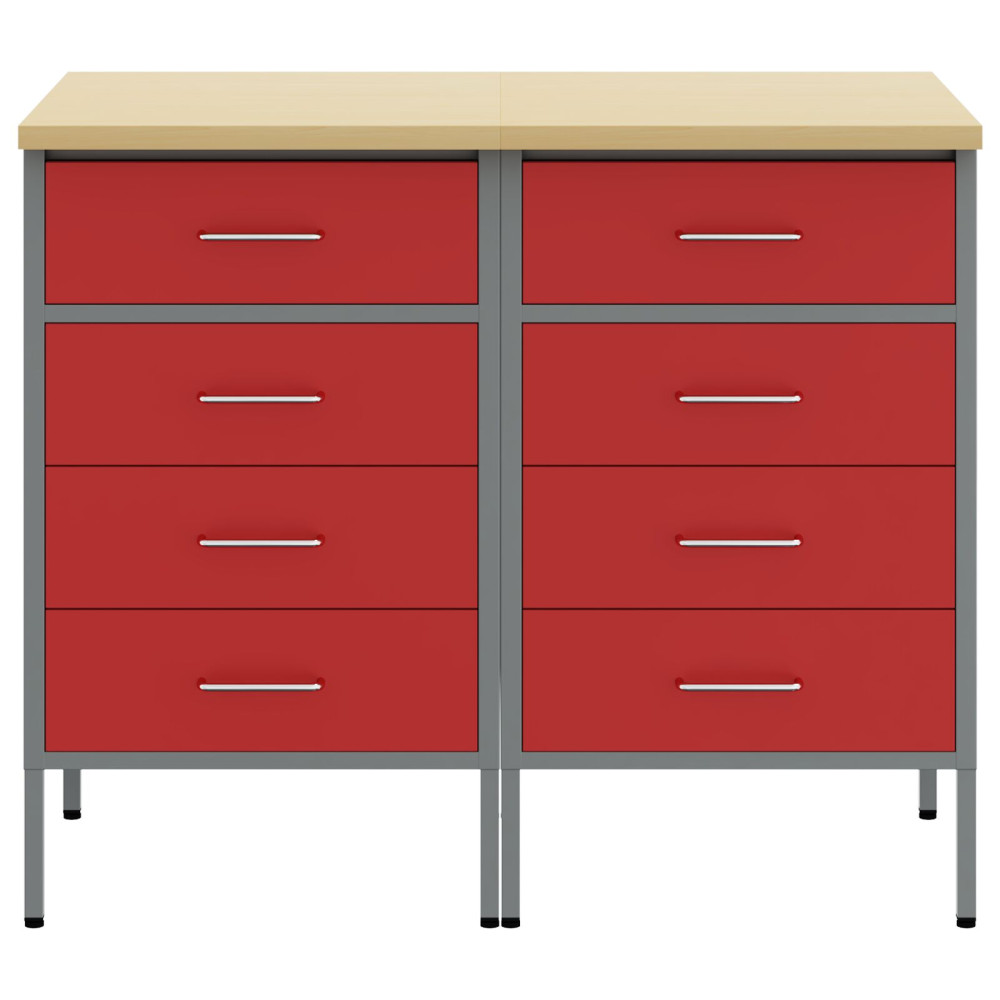 Produktbild för Arbetskabinett med låda 2 pcs Röd och Grå 100 x 55 x 85 cm