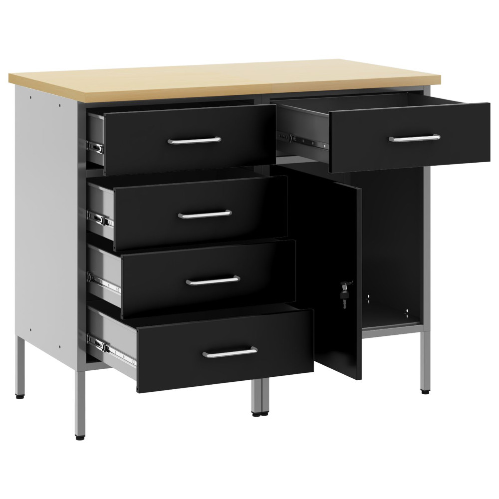 Produktbild för Arbetskabinett med låda 2 pcs Svart och Grå 100 x 55 x 85 cm