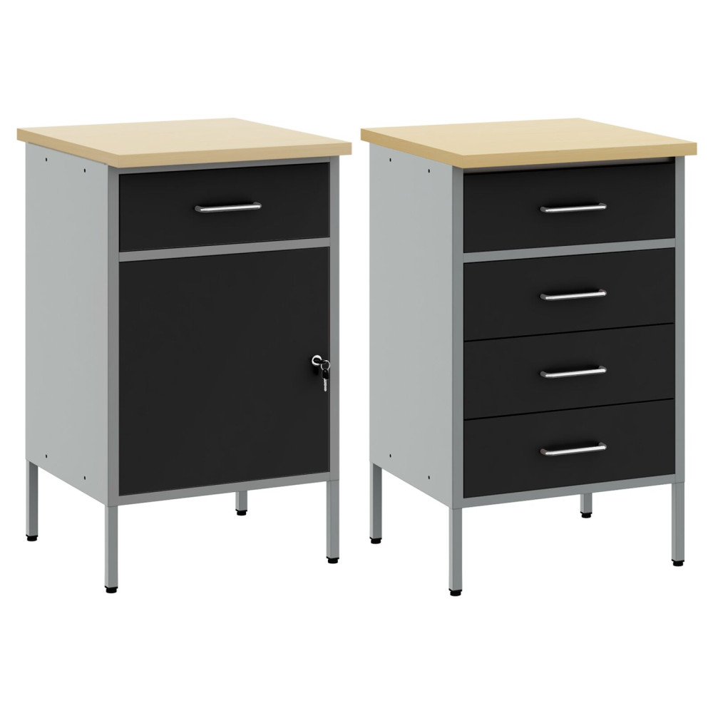 Produktbild för Arbetskabinett med låda 2 pcs Svart och Grå 100 x 55 x 85 cm