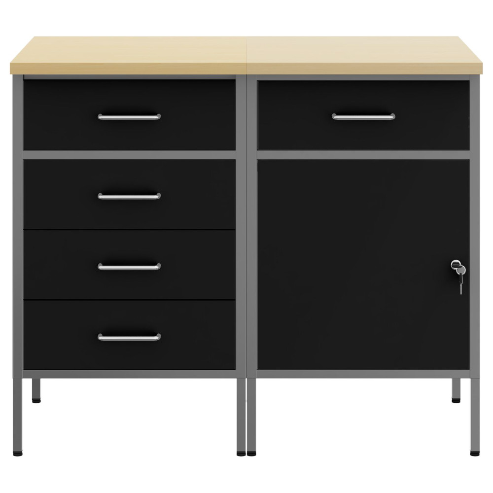 Produktbild för Arbetskabinett med låda 2 pcs Svart och Grå 100 x 55 x 85 cm