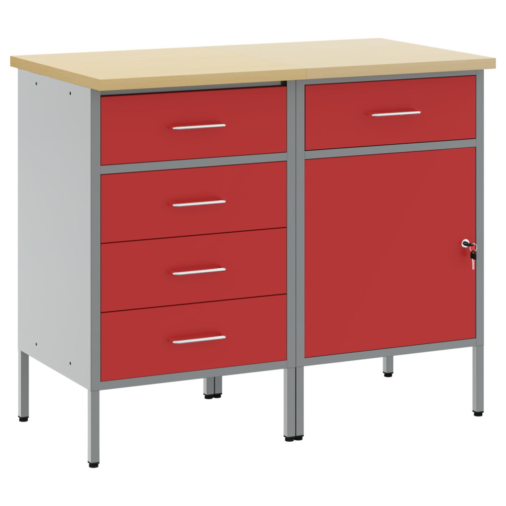 Produktbild för Arbetskabinett med låda 2 pcs Röd och Grå 100 x 55 x 85 cm