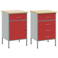Produktbild för Arbetskabinett med låda 2 pcs Röd och Grå 100 x 55 x 85 cm