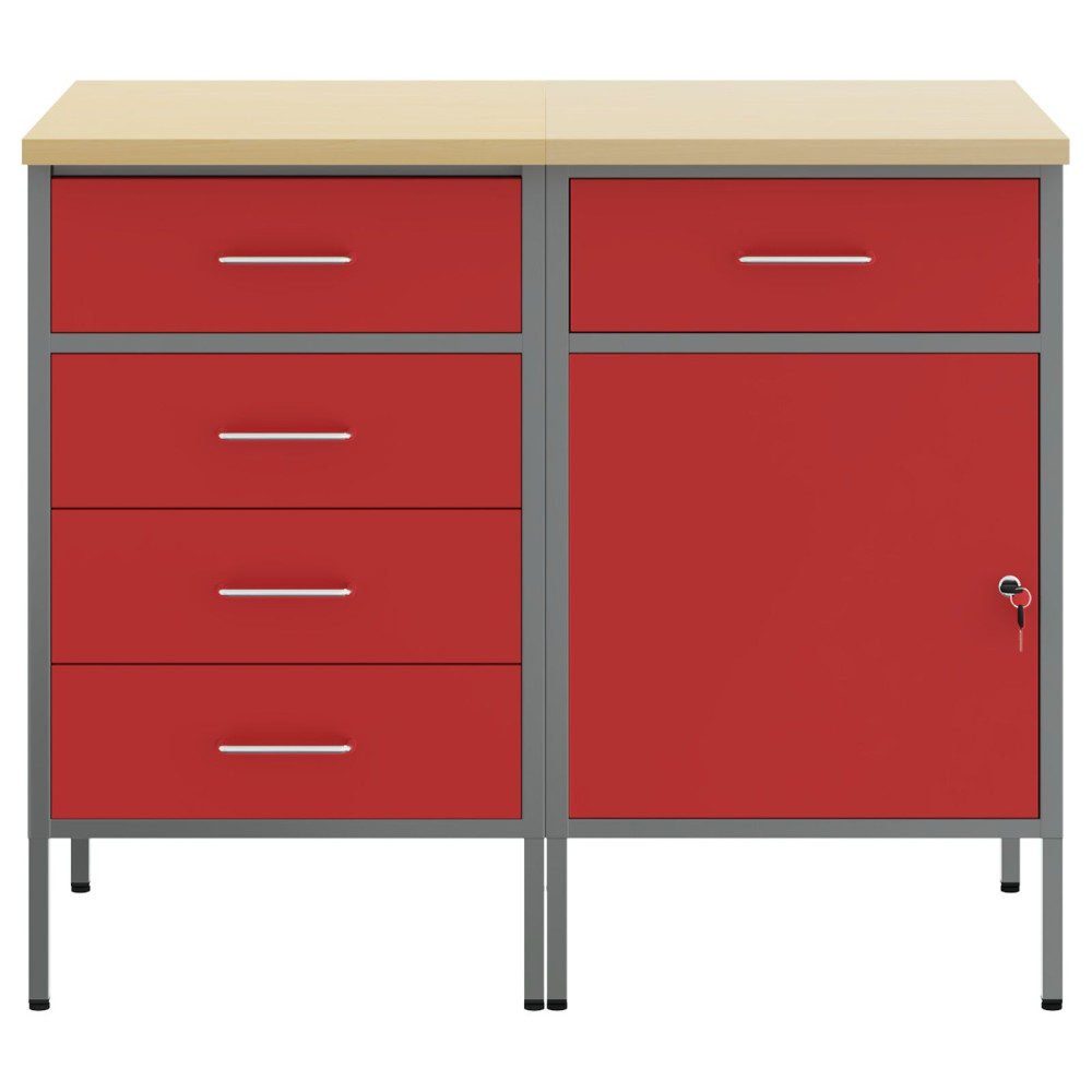 Produktbild för Arbetskabinett med låda 2 pcs Röd och Grå 100 x 55 x 85 cm