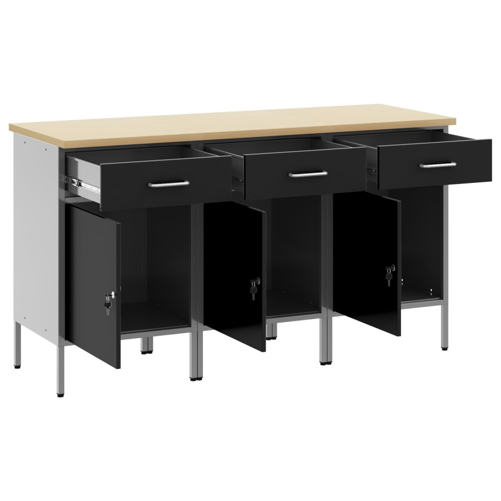 Produktbild för Arbetskabinett med låda 3 pcs Svart och Grå 150 x 55 x 85 cm