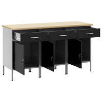 Produktbild för Arbetskabinett med låda 3 pcs Svart och Grå 150 x 55 x 85 cm