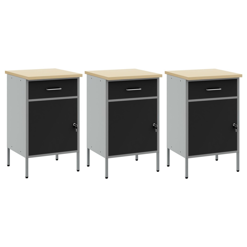 Produktbild för Arbetskabinett med låda 3 pcs Svart och Grå 150 x 55 x 85 cm