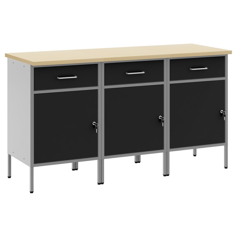 Produktbild för Arbetskabinett med låda 3 pcs Svart och Grå 150 x 55 x 85 cm
