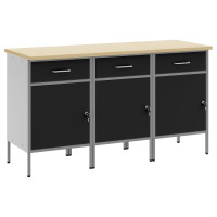 Produktbild för Arbetskabinett med låda 3 pcs Svart och Grå 150 x 55 x 85 cm