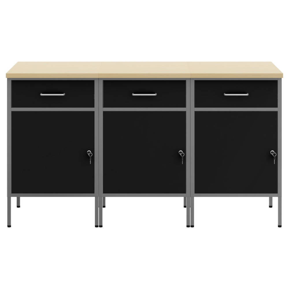 Produktbild för Arbetskabinett med låda 3 pcs Svart och Grå 150 x 55 x 85 cm