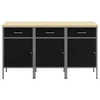 Produktbild för Arbetskabinett med låda 3 pcs Svart och Grå 150 x 55 x 85 cm