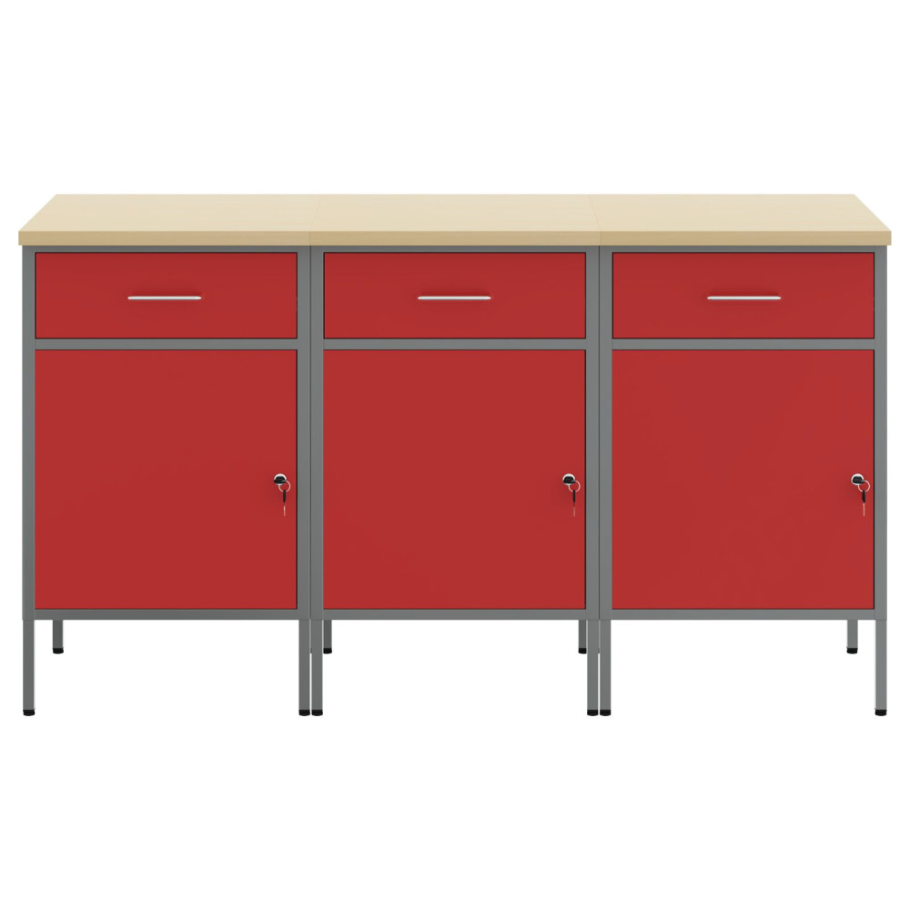 Produktbild för Arbetskabinett med låda 3 st Röd och Grå 150 x 55 x 85 cm