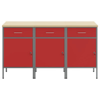 Produktbild för Arbetskabinett med låda 3 st Röd och Grå 150 x 55 x 85 cm