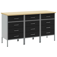 Produktbild för Arbetskabinett med låda 3 pcs Svart och Grå 150 x 55 x 85 cm