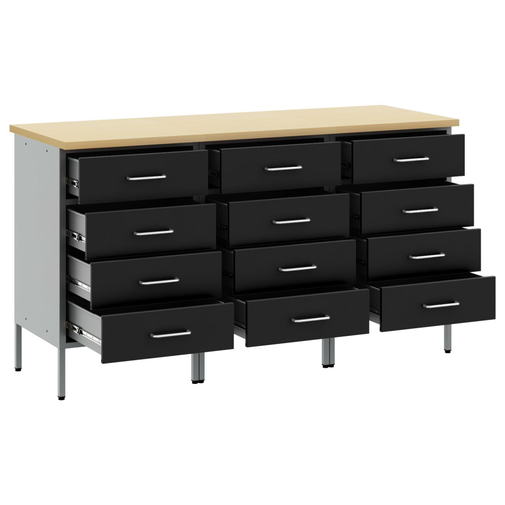 Produktbild för Arbetskabinett med låda 3 pcs Svart och Grå 150 x 55 x 85 cm