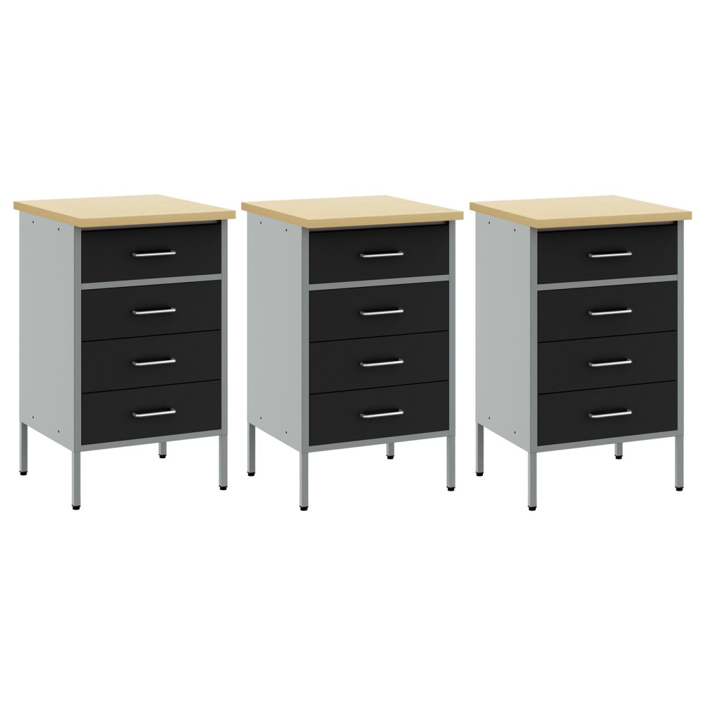 Produktbild för Arbetskabinett med låda 3 pcs Svart och Grå 150 x 55 x 85 cm