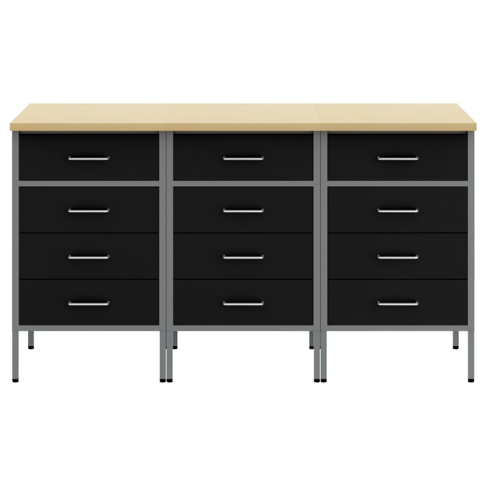 Produktbild för Arbetskabinett med låda 3 pcs Svart och Grå 150 x 55 x 85 cm