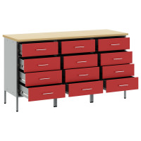 Produktbild för Arbetskabinett med låda 3 pcs Röd och Grå 150 x 55 x 85 cm