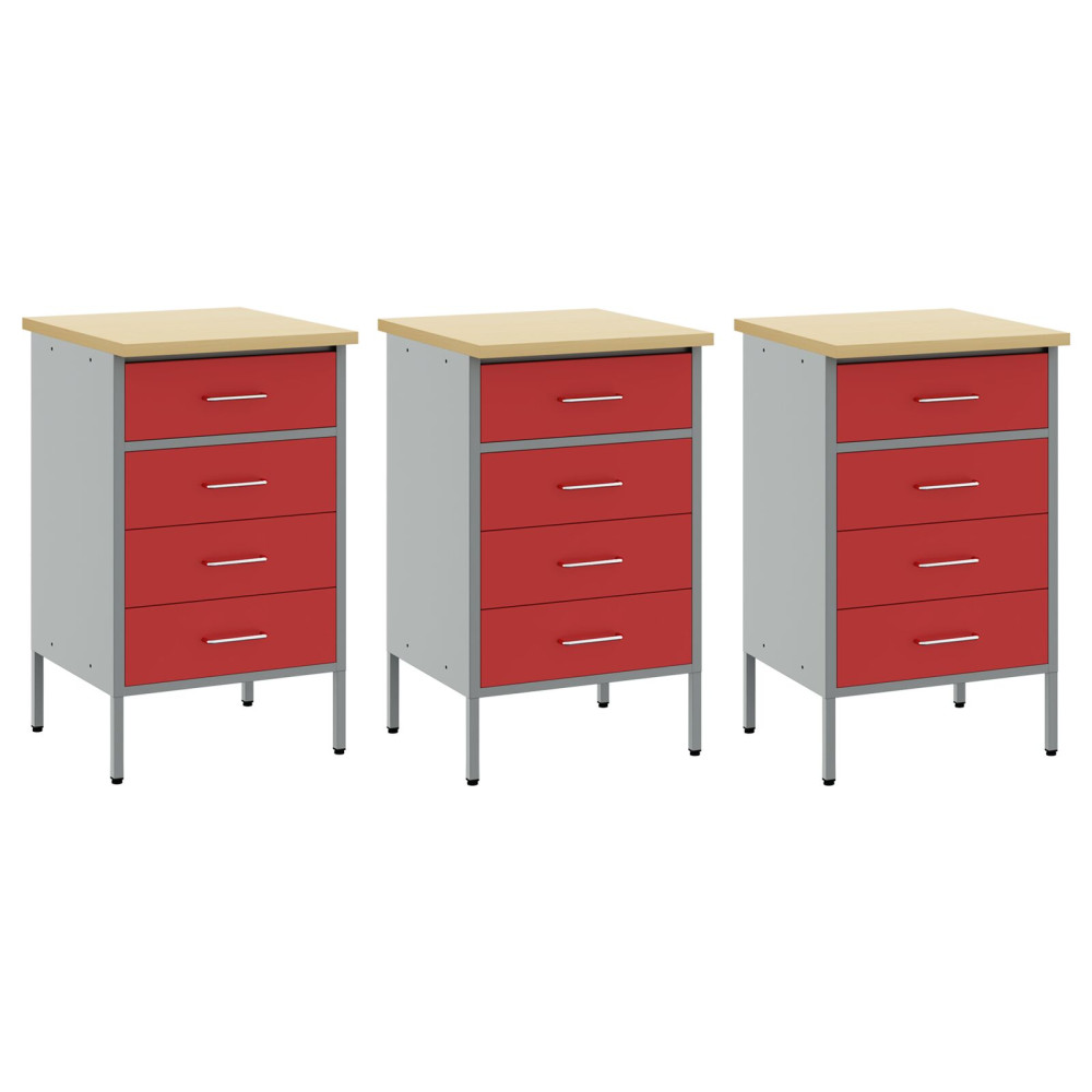 Produktbild för Arbetskabinett med låda 3 pcs Röd och Grå 150 x 55 x 85 cm