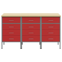 Produktbild för Arbetskabinett med låda 3 pcs Röd och Grå 150 x 55 x 85 cm