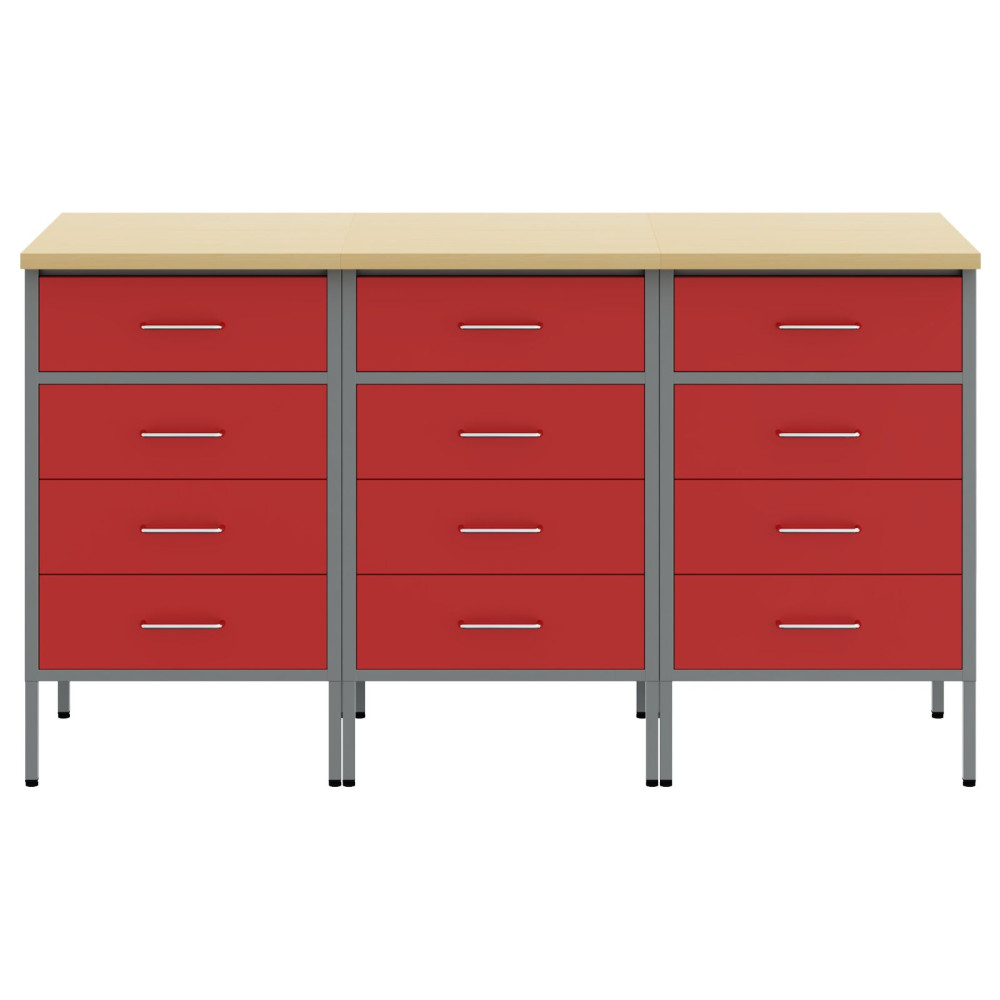 Produktbild för Arbetskabinett med låda 3 pcs Röd och Grå 150 x 55 x 85 cm