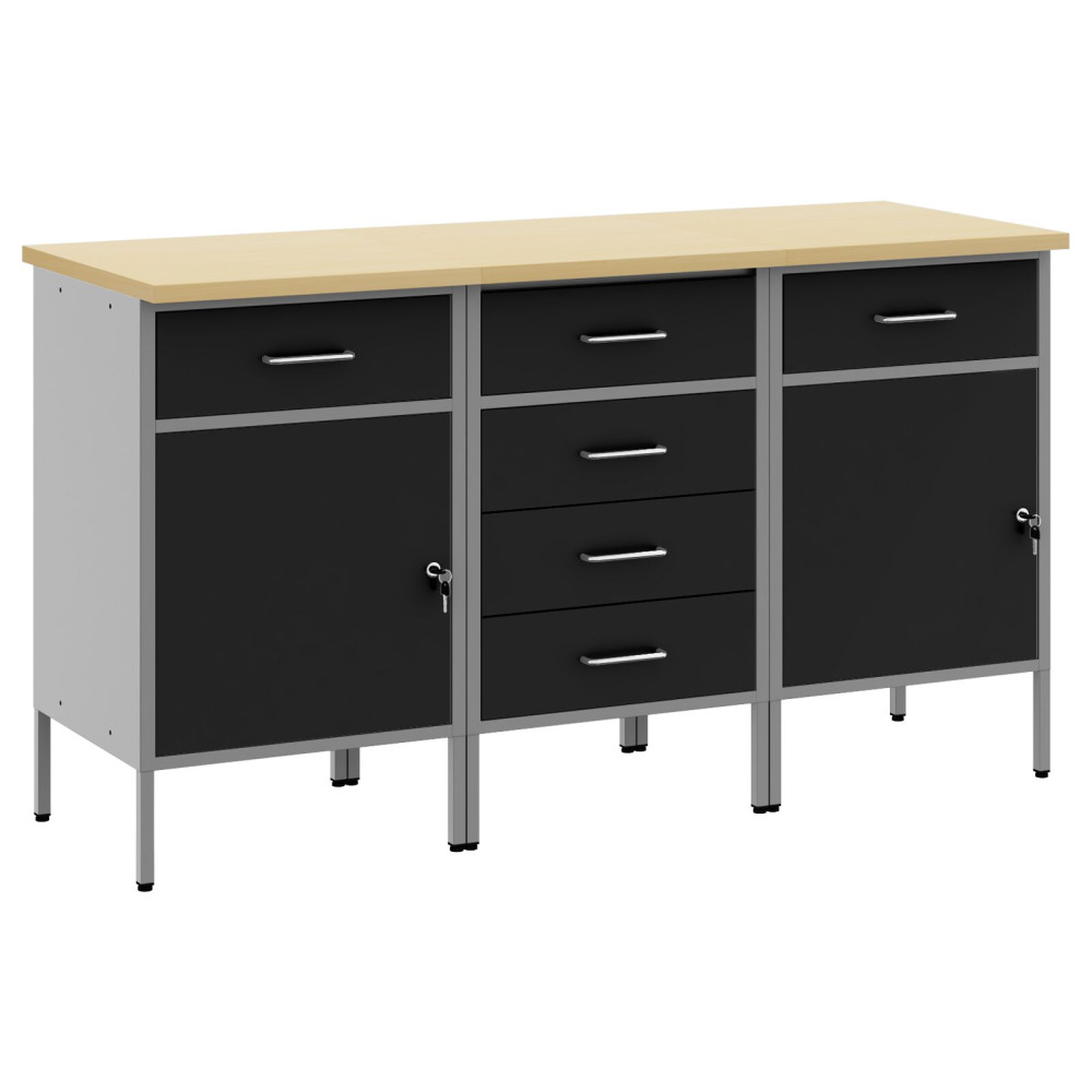 Produktbild för Arbetskabinett med låda 3 pcs Svart och Grå 150 x 55 x 85 cm