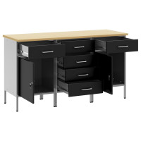 Produktbild för Arbetskabinett med låda 3 pcs Svart och Grå 150 x 55 x 85 cm