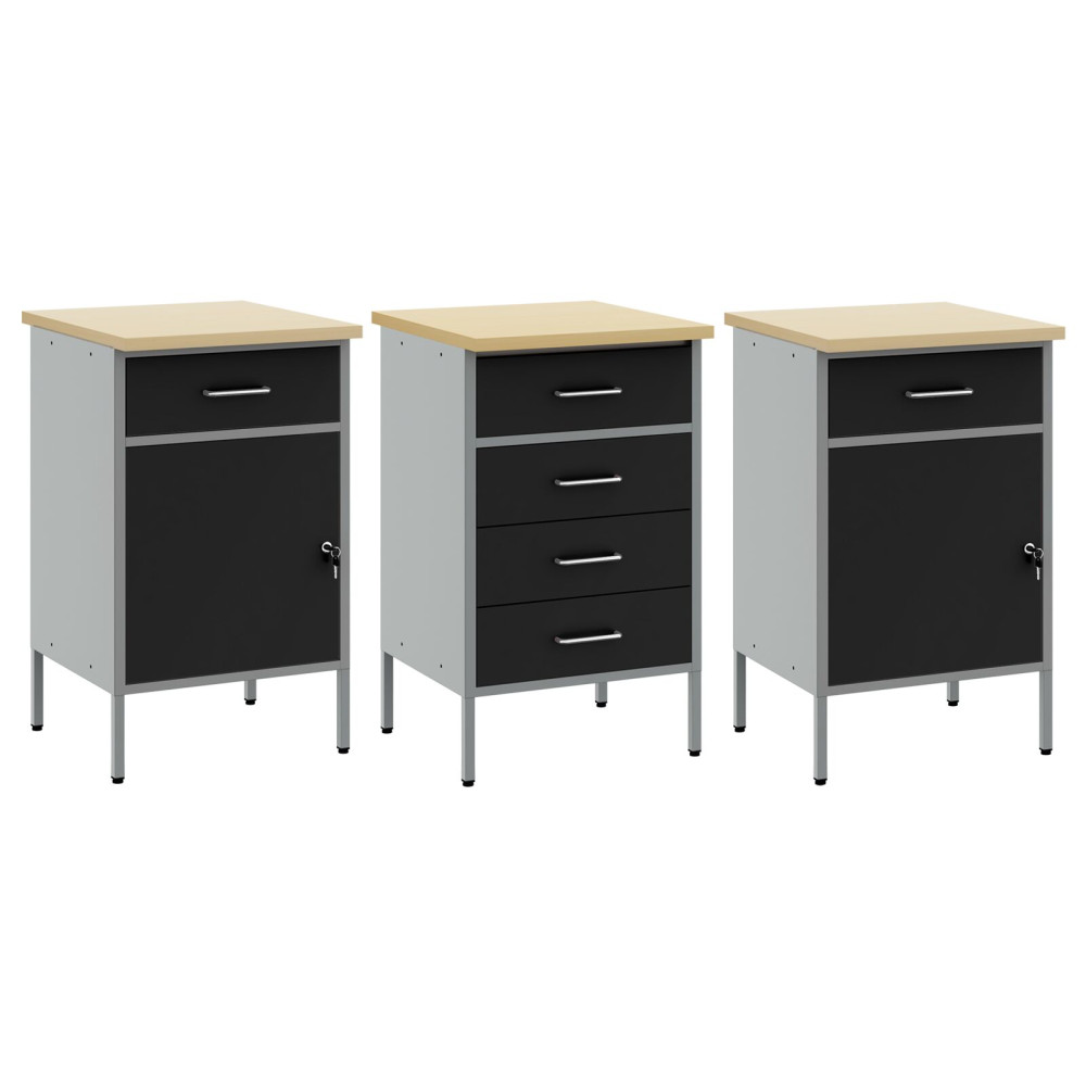 Produktbild för Arbetskabinett med låda 3 pcs Svart och Grå 150 x 55 x 85 cm