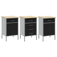 Produktbild för Arbetskabinett med låda 3 pcs Svart och Grå 150 x 55 x 85 cm