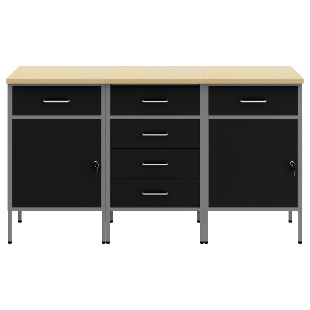 Produktbild för Arbetskabinett med låda 3 pcs Svart och Grå 150 x 55 x 85 cm