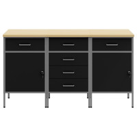 Produktbild för Arbetskabinett med låda 3 pcs Svart och Grå 150 x 55 x 85 cm