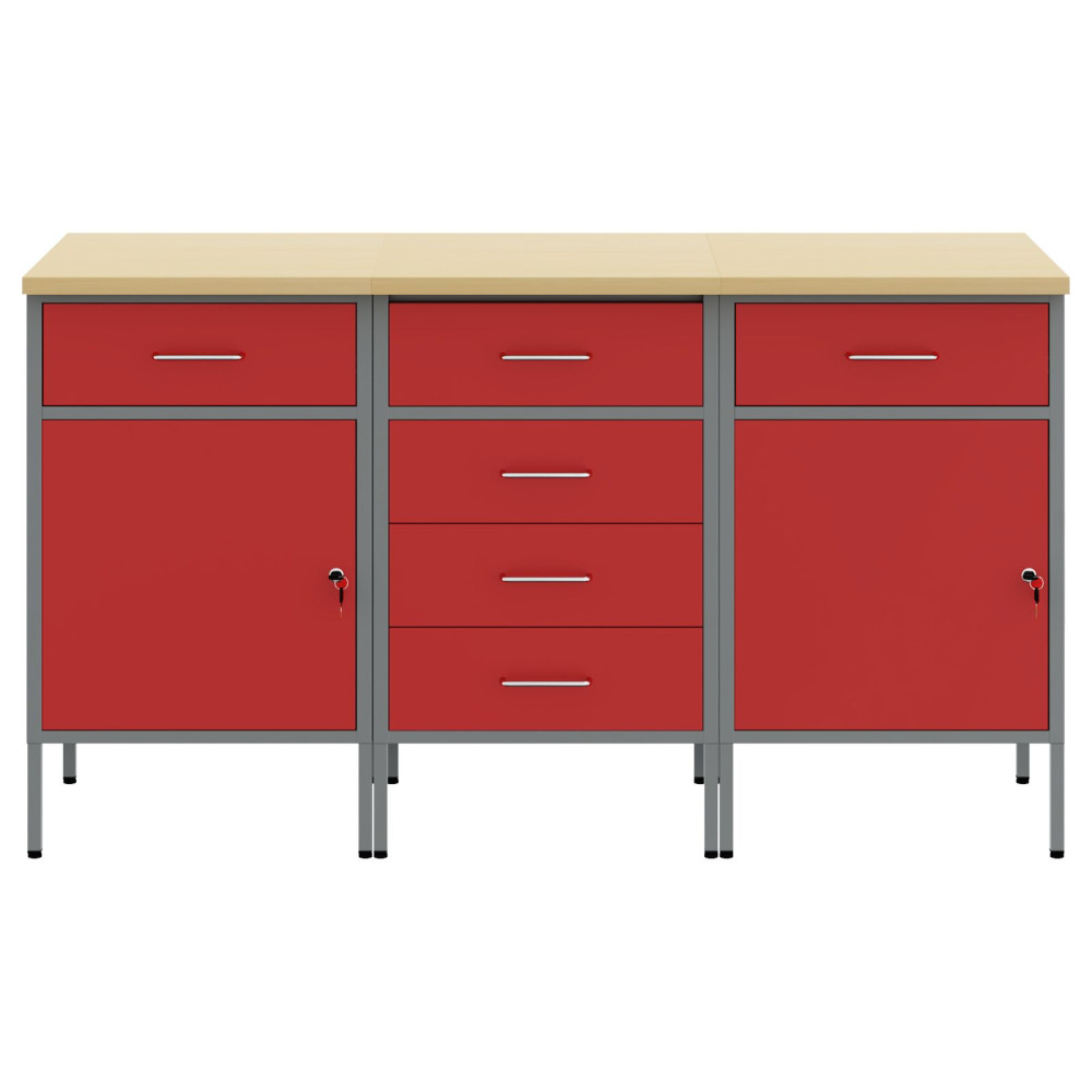 Produktbild för Arbetskabinett med låda 3 pcs Röd och Grå 75 x 45 x 85 cm