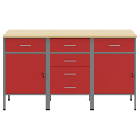 Produktbild för Arbetskabinett med låda 3 pcs Röd och Grå 75 x 45 x 85 cm